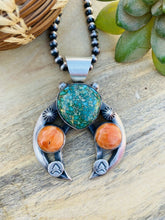 Load image into Gallery viewer, Navajo Sterling Silver, Turquoise &amp; Orange Spiny Naja Pendant By Chimney Butte