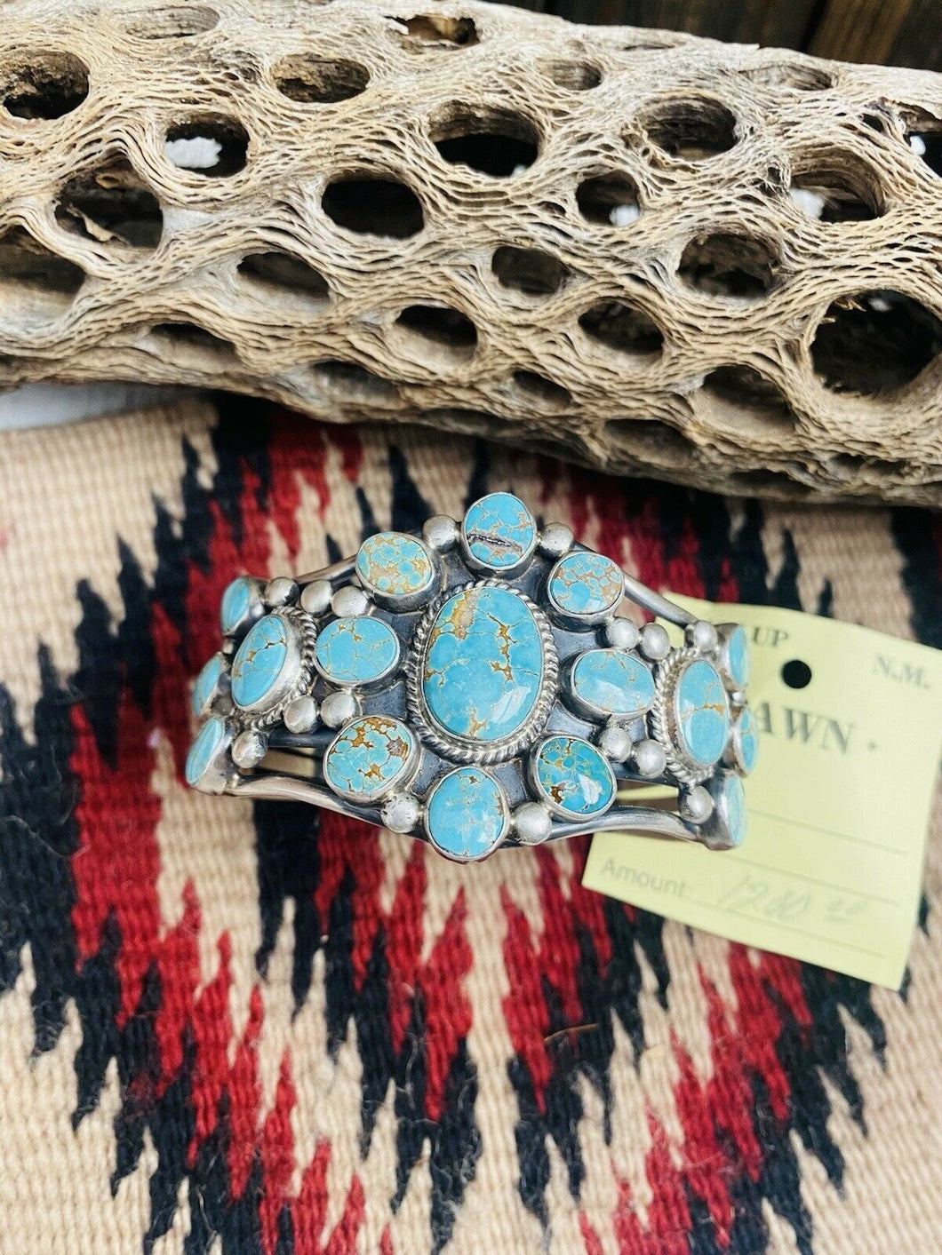 Navajo Old Pawn Vintage Number 8 Turquoise & Sterling Silver Cuff Bracelet