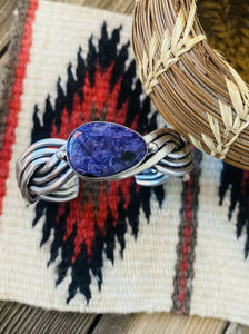 Navajo Charoite & Sterling Silver Braided Cuff Bracelet Signed