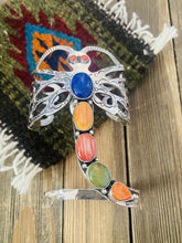 Load image into Gallery viewer, Navajo Sterling Silver &amp; Multi Stone Dragonfly Cuff Bracelet By Russell Sam