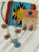 Load image into Gallery viewer, Navajo Sterling Silver &amp; Kingman Turquoise Necklace &amp; Earring Set By Tom Lewis
