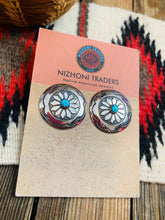 Load image into Gallery viewer, Navajo Turquoise &amp; Hand Stamped Sterling Silver Concho Post Earrings