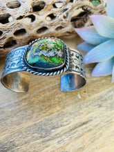 Load image into Gallery viewer, Navajo Sterling Silver &amp; Sonoran Mountain Turquoise Cuff Bracelet Signed