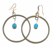 Load image into Gallery viewer, Navajo Sterling Silver Turquoise Dangle Hoop Earrings