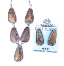 Load image into Gallery viewer, Ribbon Turquoise And Sterling Silver Necklace And Earring Set Stamped And Signed