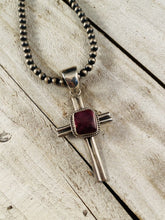 Load image into Gallery viewer, Navajo Sterling Silver &amp; Purple Spiny Oyster Cross Pendant Signed