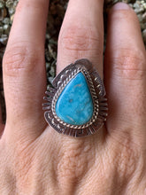 Load image into Gallery viewer, Navajo Kingman Turquoise &amp; Stamped Sterling Silver Statement Ring
