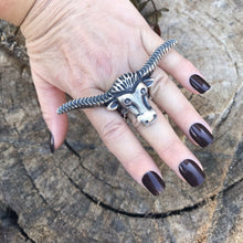 Load image into Gallery viewer, Navajo Sterling Silver Longhorn Cattle Steer Head Statement Ring