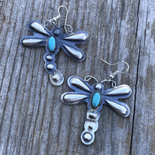 Load image into Gallery viewer, Navajo Sterling Silver  Turquoise Dragonfly Dangle Earrings