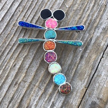 Load image into Gallery viewer, Navajo Sterling Silver &amp; Multi Color Opal Stone Dragonfly Pendant Pin Signed