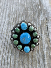 Load image into Gallery viewer, Navajo Sterling Sonoran Gold And Golden Hills Turquoise Cluster Ring Size 8.5