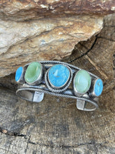 Load image into Gallery viewer, Navajo Sterling Sonoran Gold &amp; Golden Hills Turquoise Cuff Bracelet Signed