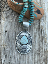Load image into Gallery viewer, Navajo Dry Creek Turquoise Stone &amp; Sand Cast Sterling Silver Pendant Signed