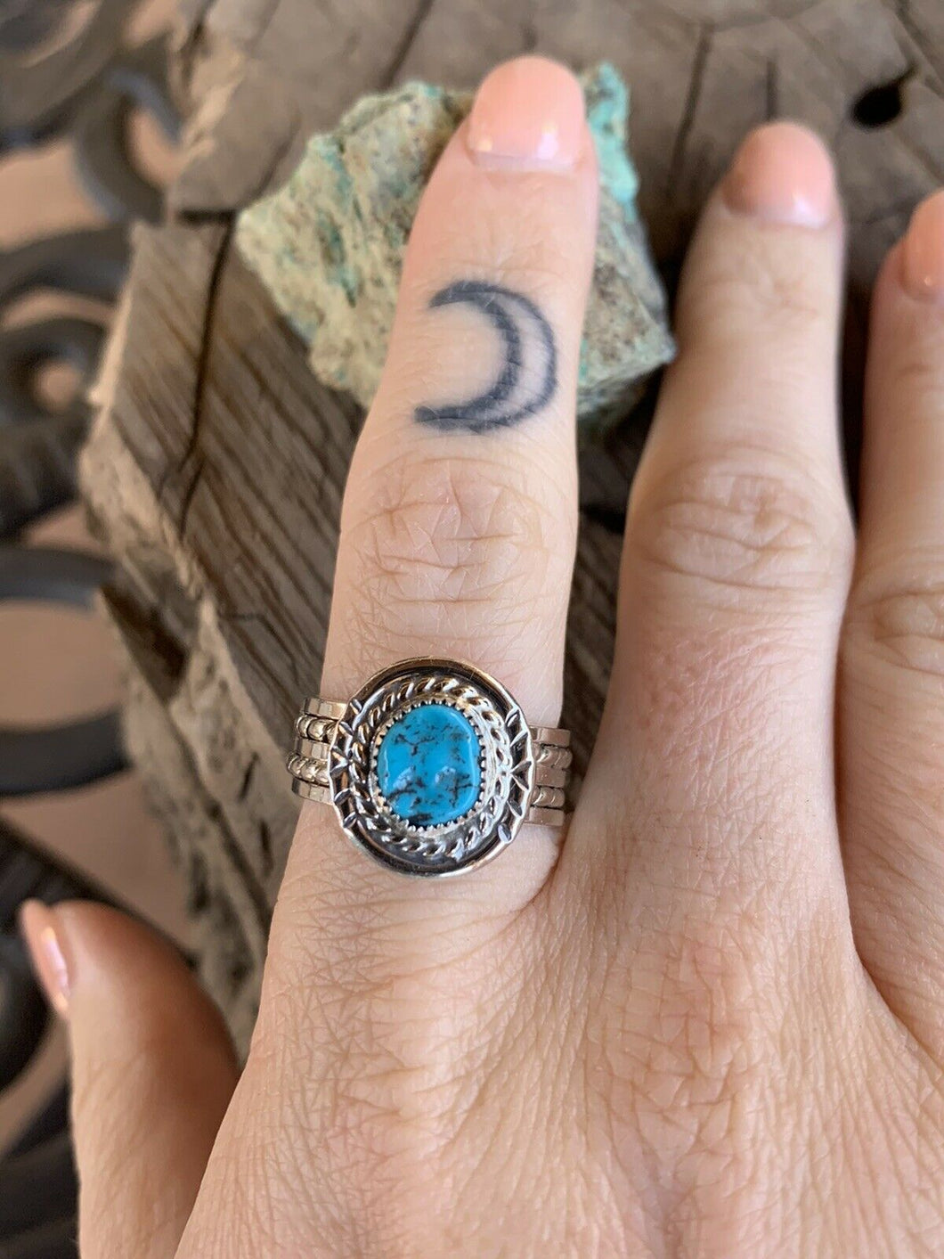 Navajo Kingman Turquoise & Sterling Silver Braided Ring