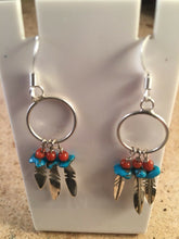 Load image into Gallery viewer, Navajo Sterling Silver &amp; Multi Stone Feather Dangle Earrings