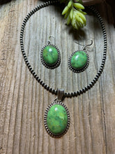 Load image into Gallery viewer, Navajo Green Kingman Turquoise Sterling Navajo Pendant And Earrings Set