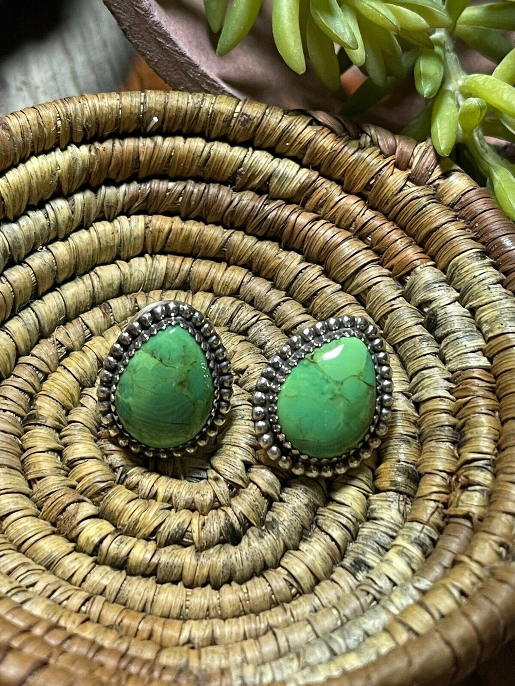 Beautiful Navajo Sterling Silver Dyed Kingman Turquoise Post Earrings