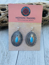 Load image into Gallery viewer, Navajo Sterling Silver &amp; Turquoise Hand Stamped Dangle Earrings