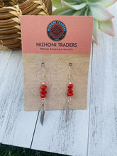 Load image into Gallery viewer, Navajo Coral &amp; Sterling Silver Feather Dangle Earrings