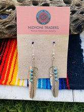 Load image into Gallery viewer, Navajo Turquoise &amp; Sterling Silver Feather Dangle Earrings