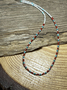 Navajo Sterling Silver, Multi Stone Heishi Beaded 16 Inch Necklace