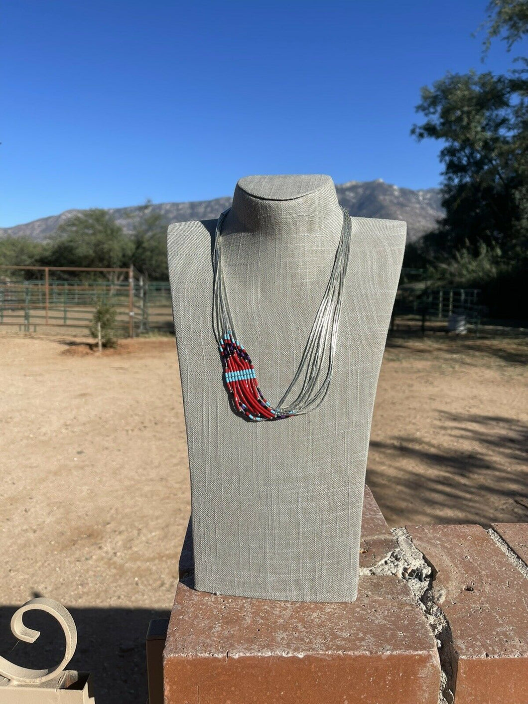 Navajo Liquid Silver & Multi Stone Beaded Cascading Necklace