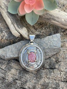 Navajo Sterling Silver Pink Rhodonite Elegant Pendant Signed