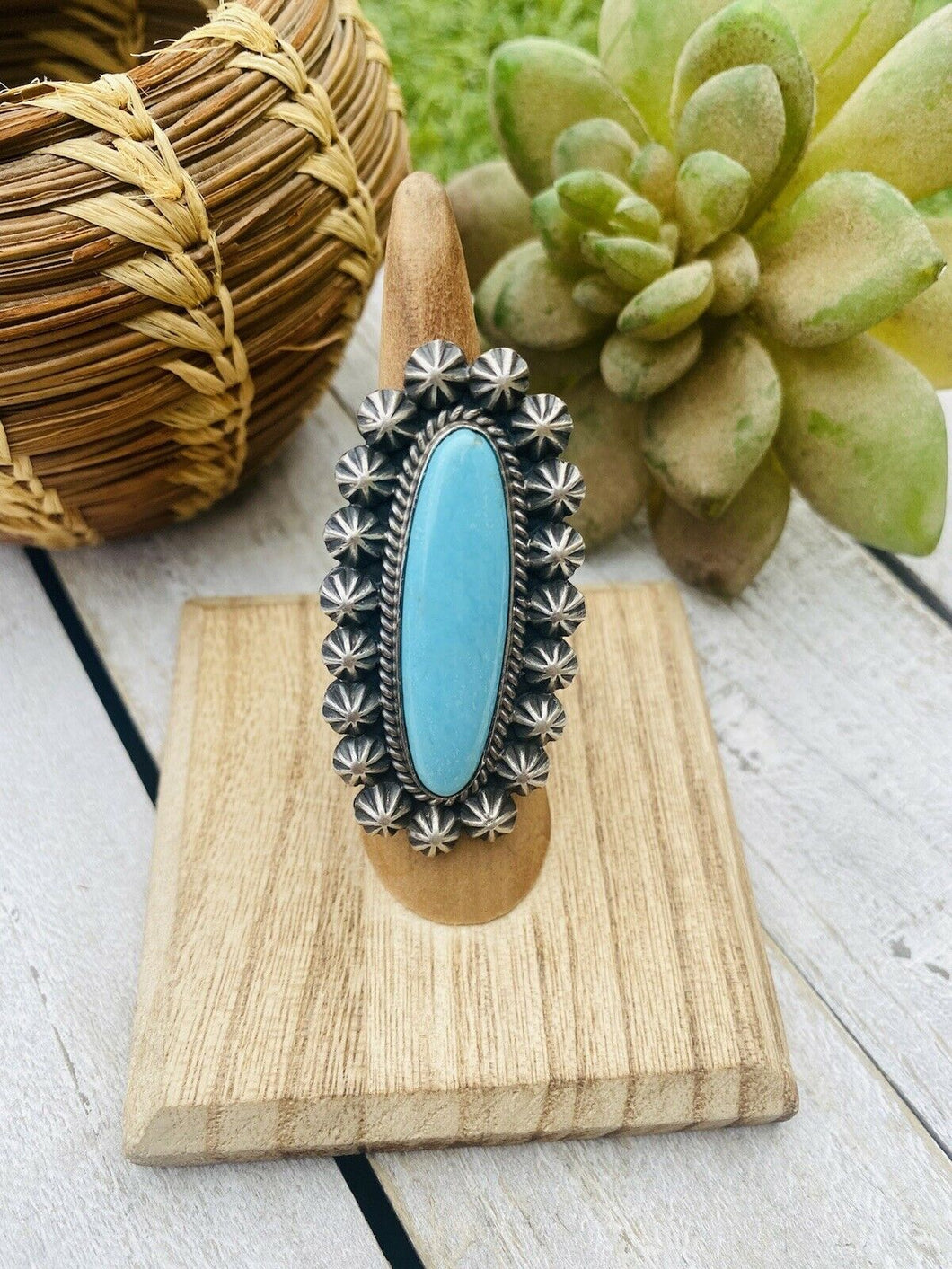 Navajo Royston Turquoise & Sterling Silver Ring Size 5 Signed