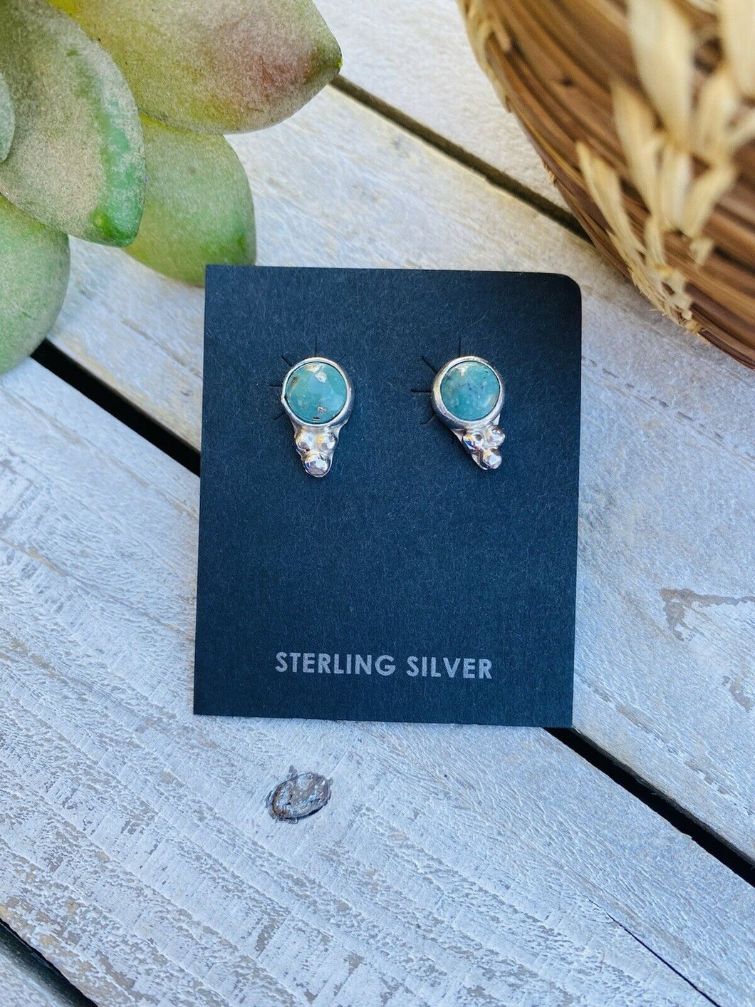 Navajo Sterling Silver And Turquoise Stud Earrings Signed