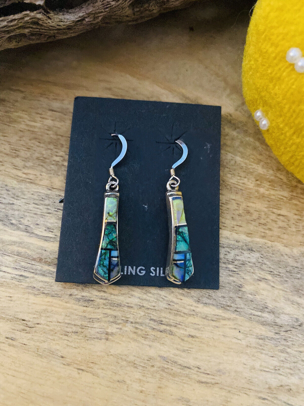 Navajo Natural Opal And Sterling Silver Inlay Dangle Earrings