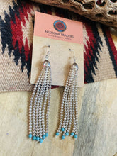 Load image into Gallery viewer, Navajo Turquoise &amp; Sterling Silver Beaded Tassel Dangle Earrings