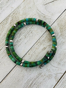 Navajo Turquoise & Sterling Silver Beaded Wrap Bracelet