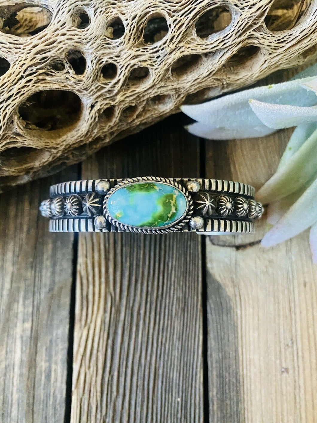 Navajo Sterling Silver & Sonoran Mountain Turquoise Cuff Bracelet By Albert Jake