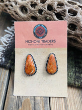 Load image into Gallery viewer, Navajo Orange Spiny &amp; Sterling Silver Stud Earrings Signed