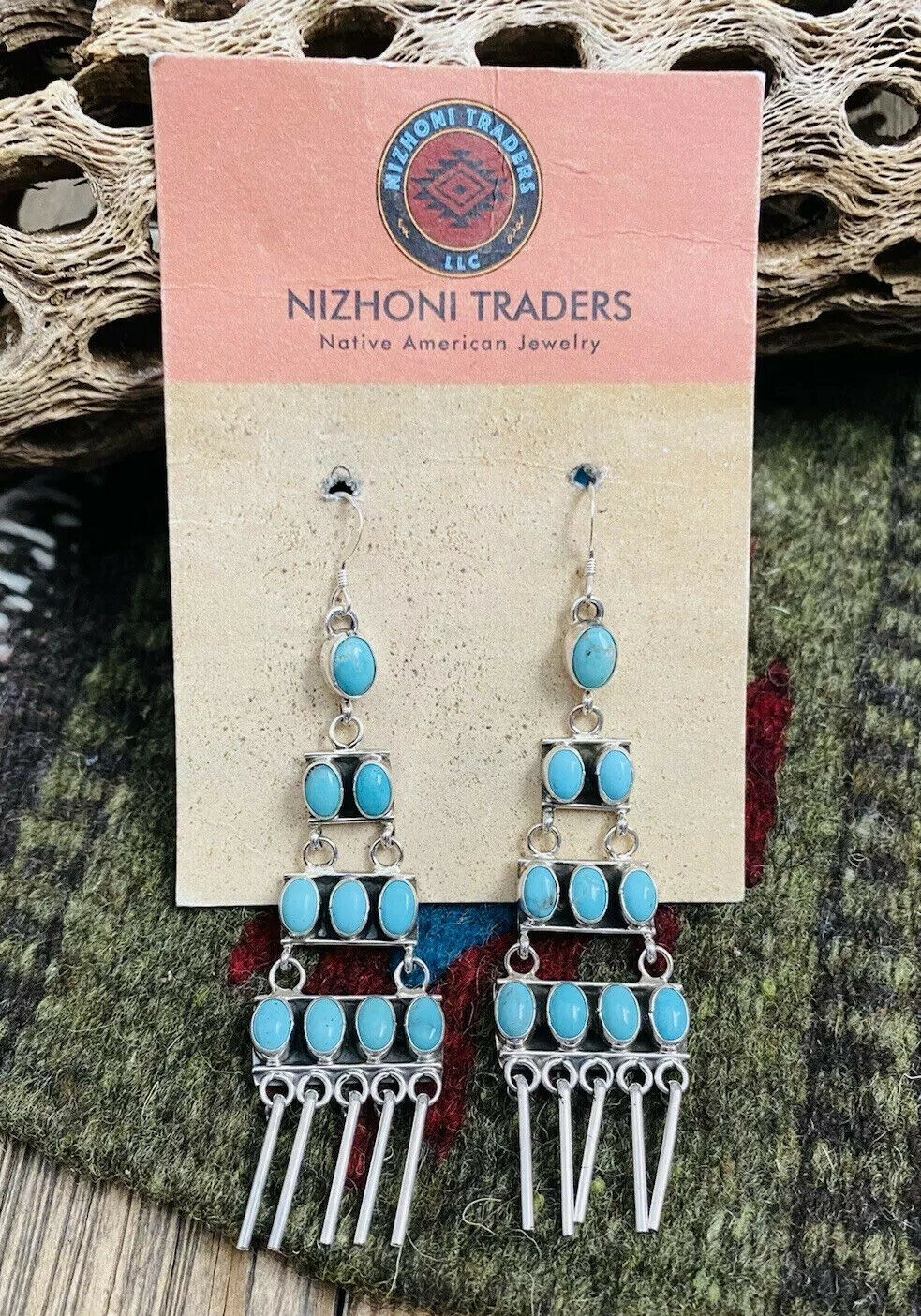 Navajo Turquoise & Sterling Silver Chandelier Dangle Earrings