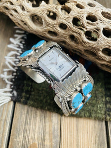 Vintage Old Pawn Navajo Kingman Turquoise & Sterling Silver Watch Cuff