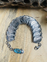 Load image into Gallery viewer, Navajo Turquoise &amp; Sterling Silver Liberty Dime Bracelet By James McCabe