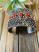 Load image into Gallery viewer, Navajo Coral &amp; Sterling Silver Cuff Bracelet By Steve Arviso