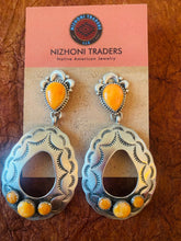 Load image into Gallery viewer, Navajo Sterling Silver &amp; Orange Spiny Concho Dangle Earrings
