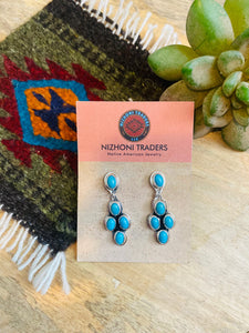 Navajo Kingman Turquoise & Sterling Silver Dangle Earrings