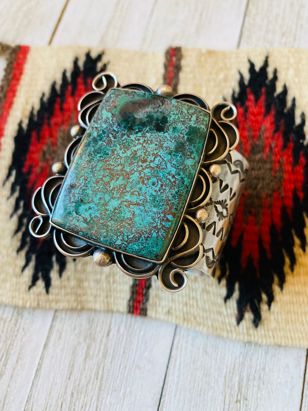 Navajo Tibetan Turquoise & Sterling Silver Cuff Bracelet Signed