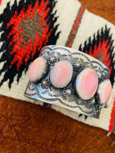 Load image into Gallery viewer, Navajo Queen Pink Conch Shell &amp; Sterling Silver Cuff Bracelet Signed