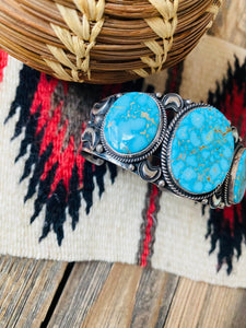 Navajo Kingman Web Turquoise & Sterling Silver Cuff Bracelet By Derrick Gordon
