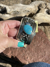 Load image into Gallery viewer, Vintage Navajo Sterling Silver &amp; Kingman Turquoise Non Working Watch Bracelet