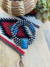 Load image into Gallery viewer, Navajo Turquoise &amp; Sterling Silver Navajo Pearl Beaded Stretch Bracelet