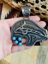 Load image into Gallery viewer, Navajo Turquoise &amp; Sterling Silver Fetish Bear Pendant Signed