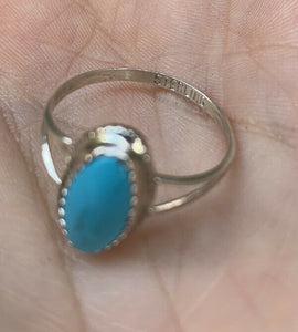 Delicate Navajo Turquoise & Stamped Sterling Silver Ring