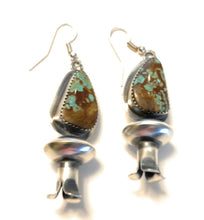 Load image into Gallery viewer, Gorgeous Navajo Sterling Silver Number 8 Turquoise Blossom Dangle Earrings