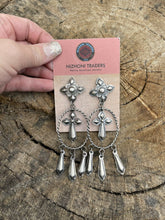 Load image into Gallery viewer, Navajo Sterling Silver Hand Stamped Cross Dangle Post Earrings Stamped Sterling