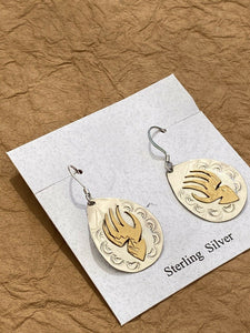 Navajo Sterling Silver & 12k GF Hand Stamped Bear Print Earrings
